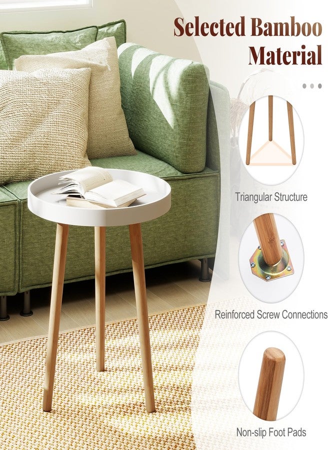 Giantex Round Side Table, End Table with Wooden Tray, Sturdy Tripod Stand & Premium Metal Connectors, Round Sofa Side Table for Living Room, Office, Bedroom Nightstand, White (1) - Image 5