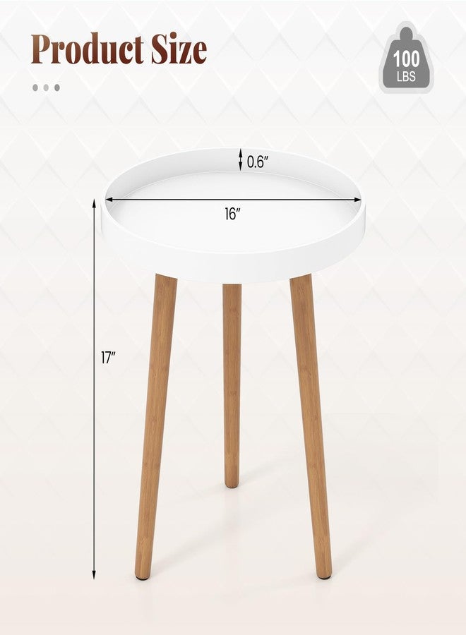 Giantex Round Side Table, End Table with Wooden Tray, Sturdy Tripod Stand & Premium Metal Connectors, Round Sofa Side Table for Living Room, Office, Bedroom Nightstand, White (1) - Image 2