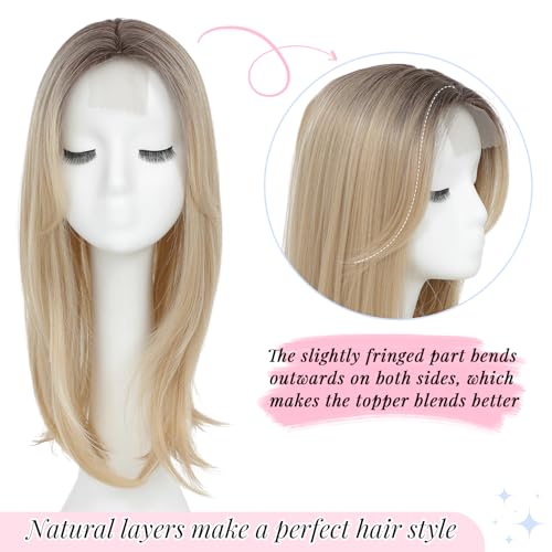 Molefi Hair Toppers for Women with Thinning Hair18 Inch Long Layered TopperAdd Volume Synthetic Wiglets Pieces For Women 65x65Large Base for Daily Use Ombre Blonde with Dark Root - Image 3