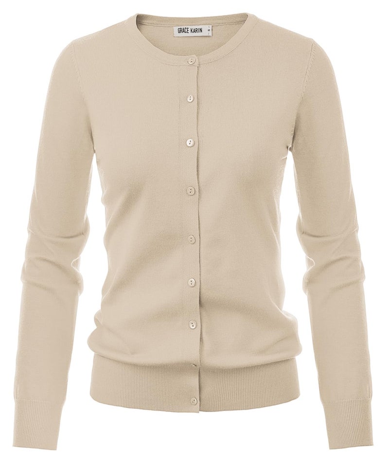 GRACE KARIN Beige Lightweight Cardigans for Women Dressy Cardigan Sweaters for Women Light Button Down Sweaters XXL - Image 5