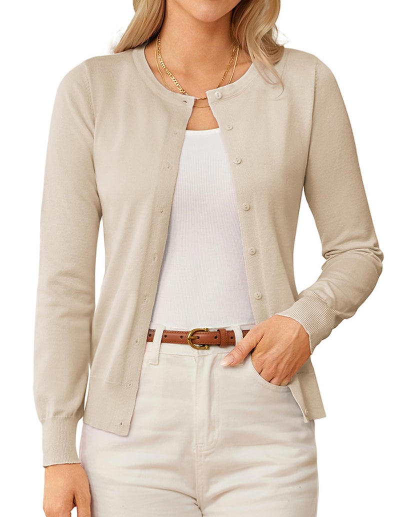 GRACE KARIN Beige Lightweight Cardigans for Women Dressy Cardigan Sweaters for Women Light Button Down Sweaters XXL - Image 1