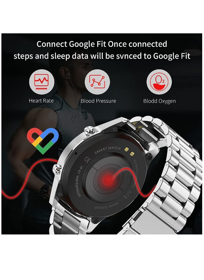 Zoom Plus - Bluetooth Calling Stainless Steel Multi-Function Heart Rate Monitor Smartwatch Silver - Image 1