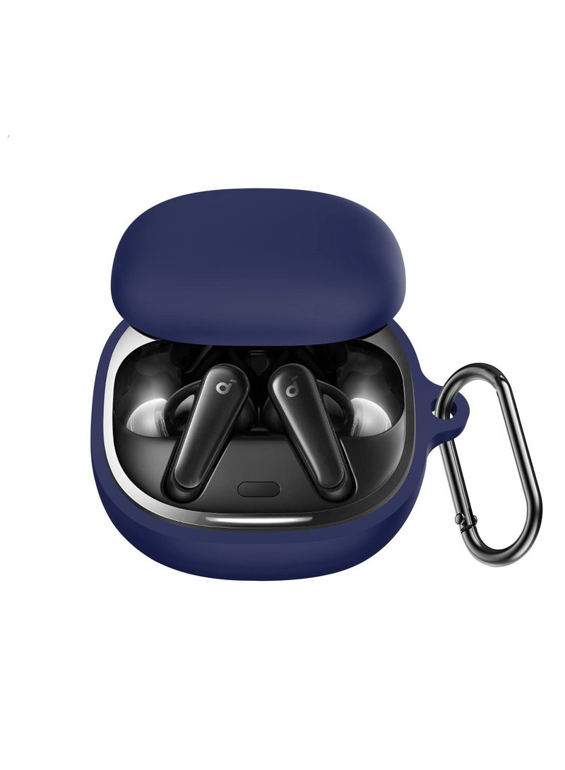 Silicone Case Compatible with Anker Soundcore Liberty 4 Protective Cover with Carabiner (Navy Blue) - Image 1