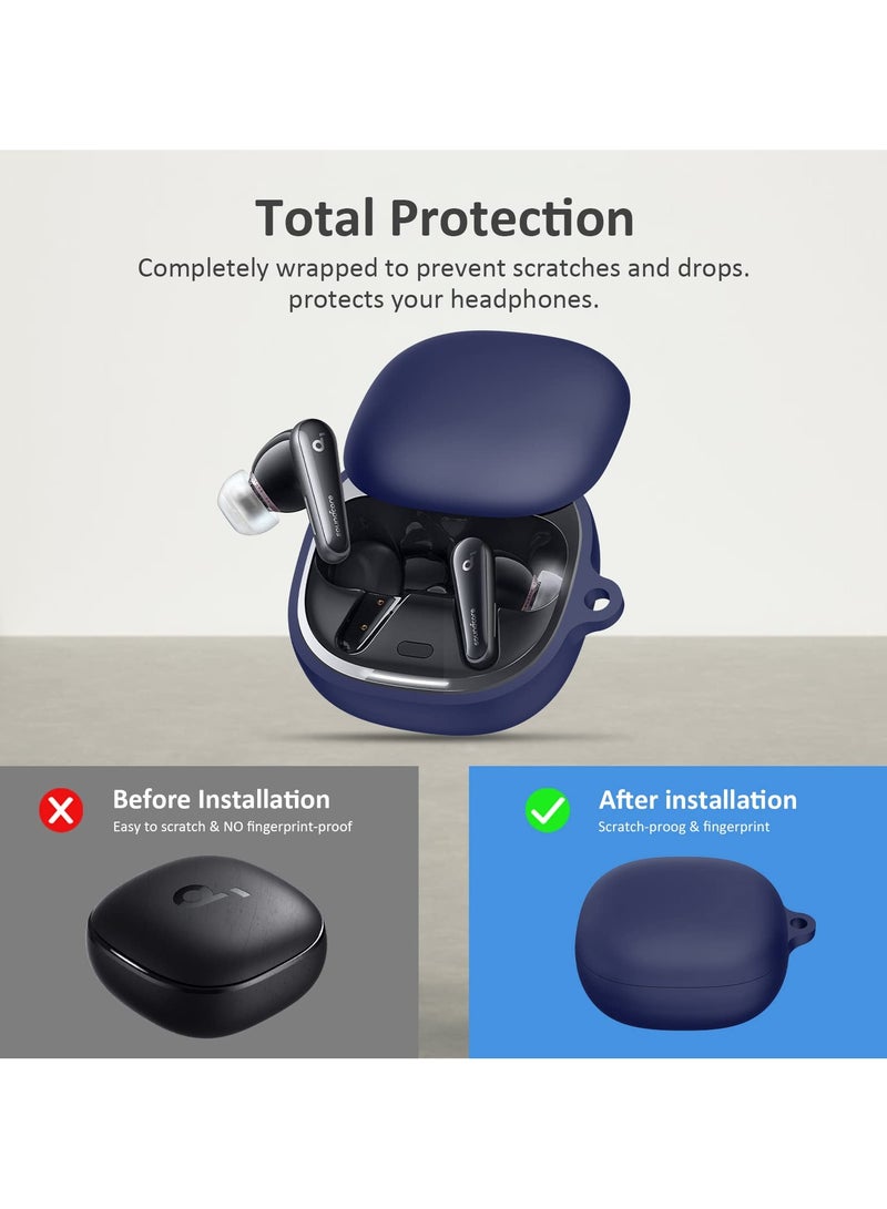 Silicone Case Compatible with Anker Soundcore Liberty 4 Protective Cover with Carabiner (Navy Blue) - Image 2