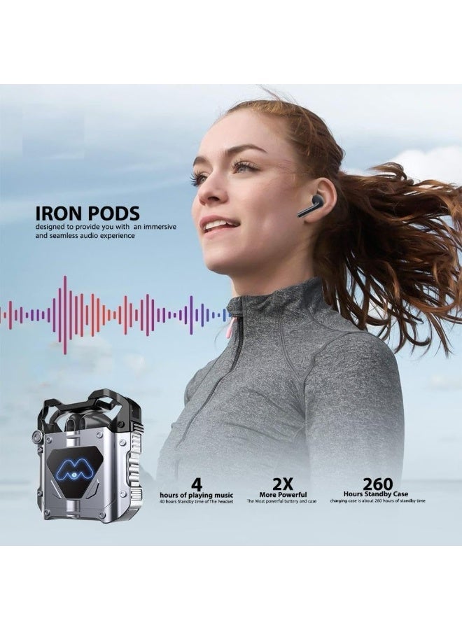 majentik Iron Buds Metal Magnetic Gaming Headphones with Ultra-clear HD Stereo Sound, No-Lag Noise Cancelling, Bluetooth 5.3, Powerful Mic, HD Clarity, Attractive Lighting - Silver, In-Ear - Image 2