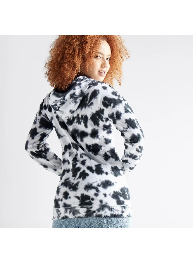 Splash FAV All-Over Graphic Print Hoodie with Drop Shoulder Sleeves and Kangaroo Pocket