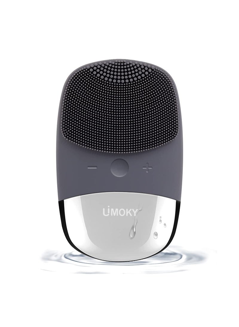 Uimoky - Facial Cleansing Brush, 3-in-1 Electric Silicone Face Scrubber, Vibrating Massager, IPX7 Waterproof, USB Rechargeble Brush for Deep Cleanning, Blackhead Remover, Exfoliating (Gray) - Image 1