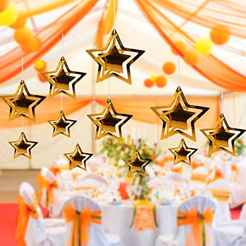 Shoro Pack of 10 Golden Metallic 3D Star Party Decoration Kit Star Party Supplies Hanging Decor for Party, Happy Birthday, Anniversary, - Image 1