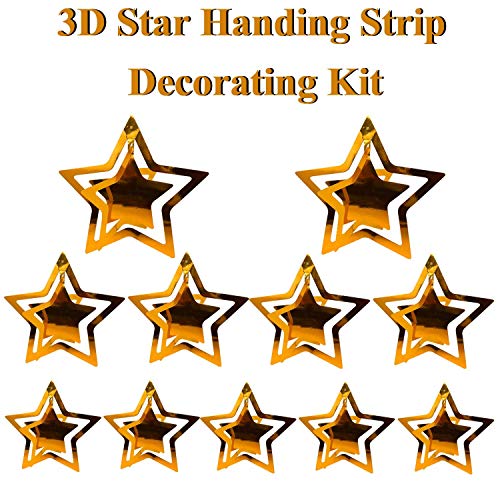 Shoro Pack of 10 Golden Metallic 3D Star Party Decoration Kit Star Party Supplies Hanging Decor for Party, Happy Birthday, Anniversary, - Image 4