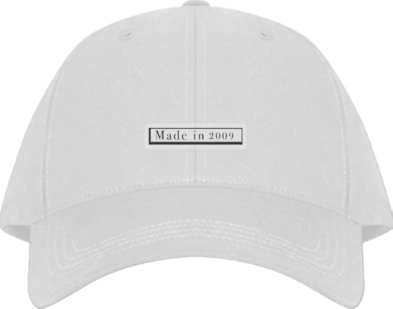 Made in 2009 Plain unisex baseball cap White