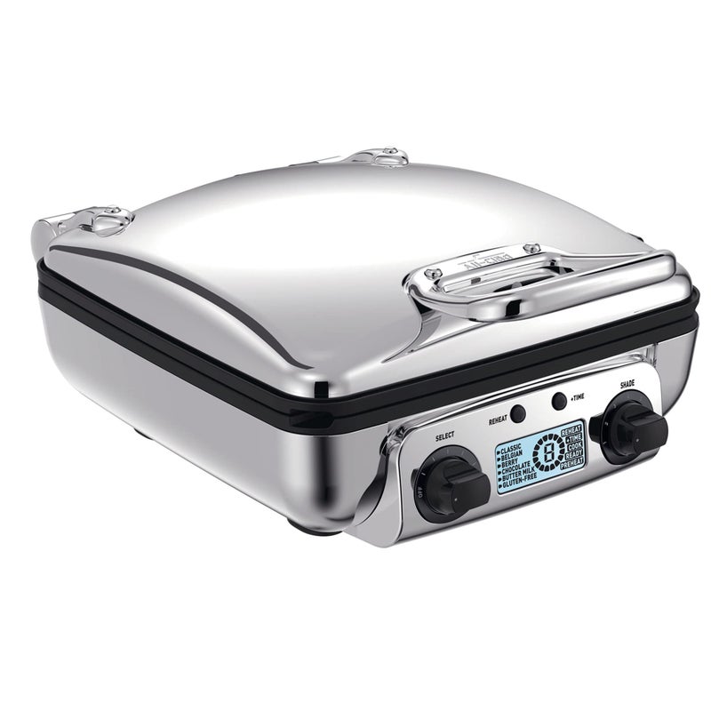 All-Clad AllClad Electric Stainless Steel Waffle Maker 4 slice Digital screen and audible beep alert 7 Browning Levels Square Belgium Waffle Removable Plates Dishwasher Safe Silver 