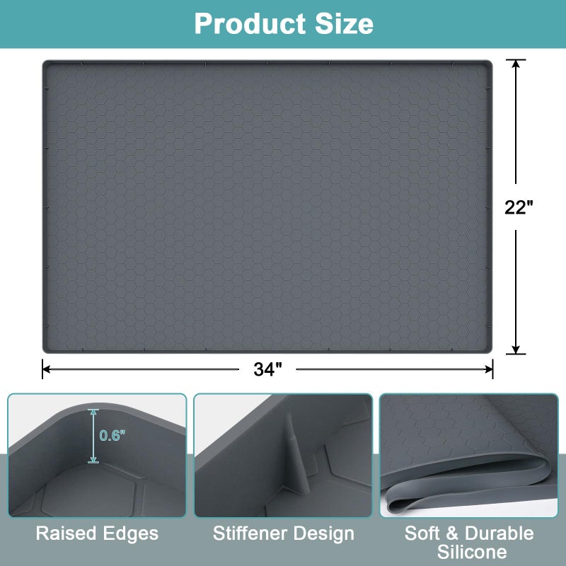 MECHEER Under Sink Mats for Kitchen Waterproof 34" x 22", Silicone Under Kitchen Sink Mats and Protectors for 36" Cabinet, Under Sink Tray Organizer, Shelf Liners Cabinet Liner for Kitchen and Bathroom, Gray - Image 2