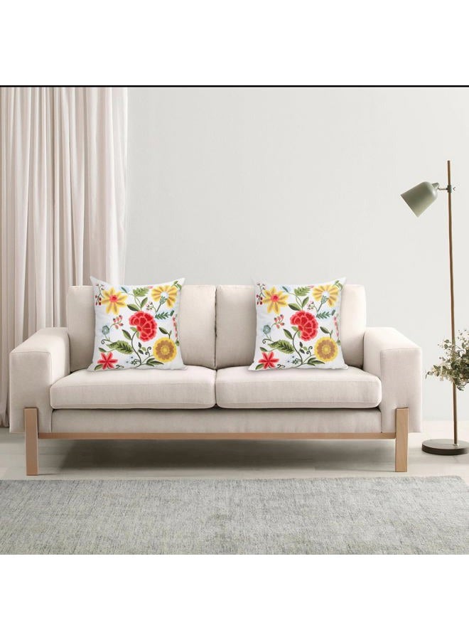 Pilmandu Pack of 2 Embroidered Decorative Throw Pillow Cover 18x18 Inch Farmhouse Floral Pillowcase for Living Room Sofa Bed (Boho Flower) - Image 4