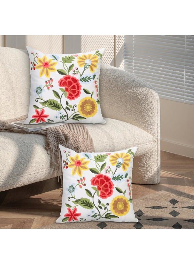 Pilmandu Pack of 2 Embroidered Decorative Throw Pillow Cover 18x18 Inch Farmhouse Floral Pillowcase for Living Room Sofa Bed (Boho Flower) - Image 2