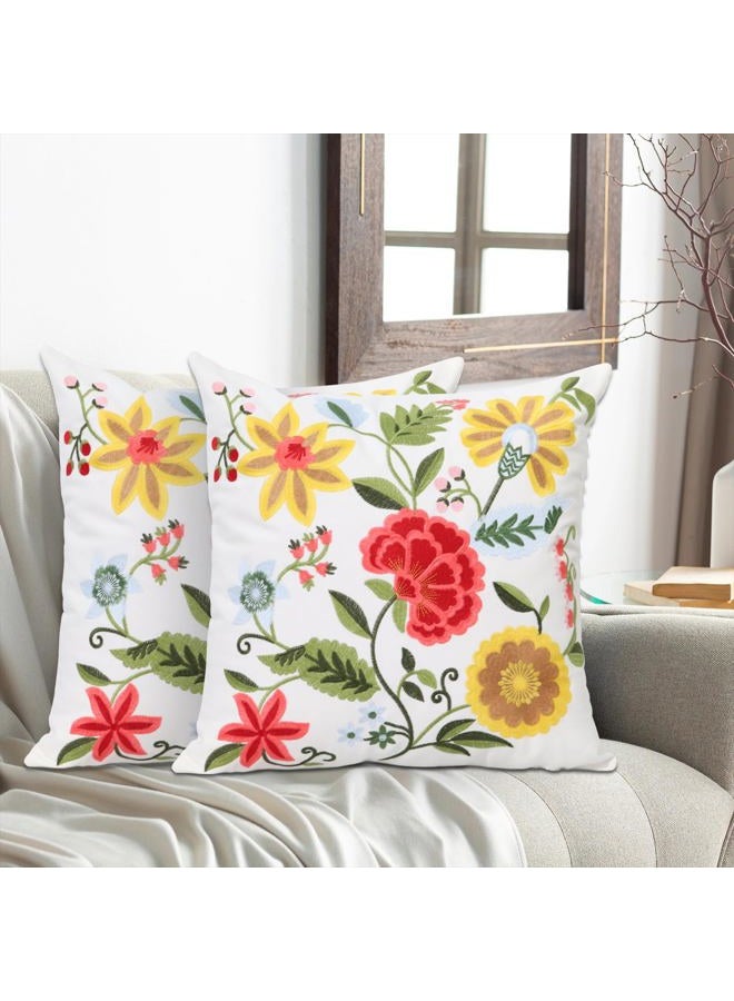 Pilmandu Pack of 2 Embroidered Decorative Throw Pillow Cover 18x18 Inch Farmhouse Floral Pillowcase for Living Room Sofa Bed (Boho Flower) - Image 5