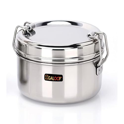 GALOOF Stainless Steel Lunch Box 450 ML | Leak Proof Airtight Tiffin with Clip Lock Lid & Inner Partition | Mirror Finish Food Storage Box for Office, School & Travel (1, 450 ml) - Image 1