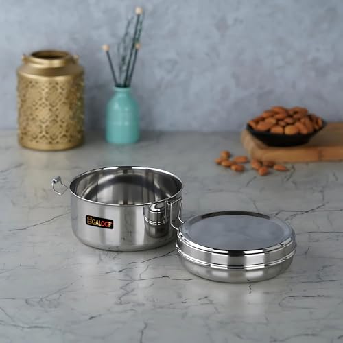 GALOOF Stainless Steel Lunch Box 450 ML | Leak Proof Airtight Tiffin with Clip Lock Lid & Inner Partition | Mirror Finish Food Storage Box for Office, School & Travel (1, 450 ml) - Image 2