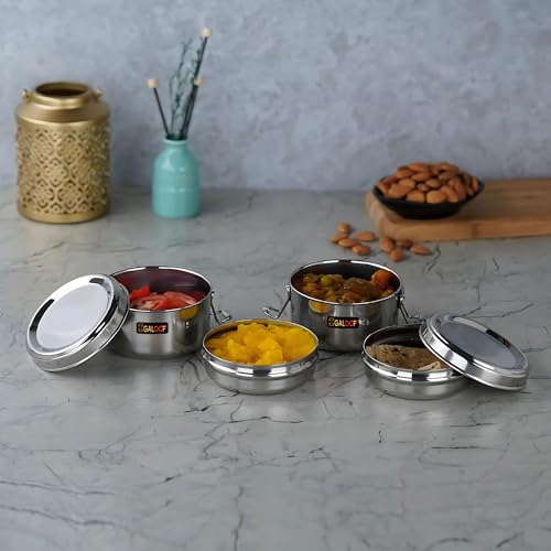 GALOOF Stainless Steel Lunch Box 450 ML | Leak Proof Airtight Tiffin with Clip Lock Lid & Inner Partition | Mirror Finish Food Storage Box for Office, School & Travel (1, 450 ml) - Image 5