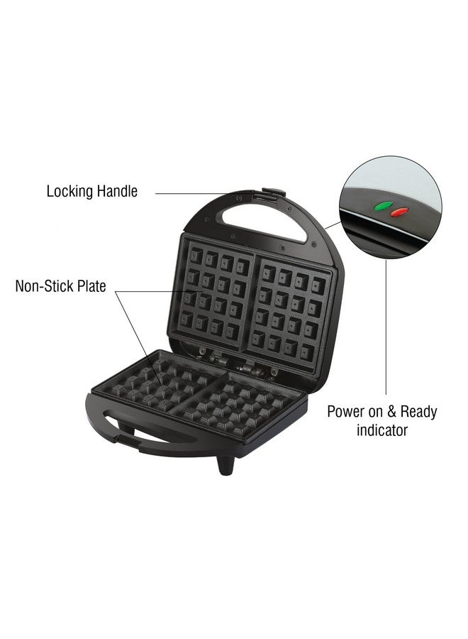 Cello Super Club Ultra Waffle Maker | Heavy Nonstick Heating Plate | Stainless Steel Body | Handle with Lock | Heat-Resistant Bakelite Body | Quick & Easy Waffles | 750W | Black - Image 3