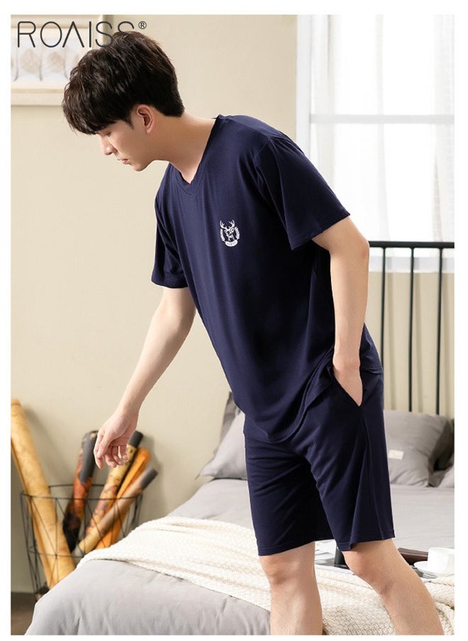 roaiss Men 2 Piece Loungewear Set   Short Sleeves & Shorts   Modal Pajamas Loose & Comfortable Skin Friendly Fabric   Soft & Versatile Design  - Image 4