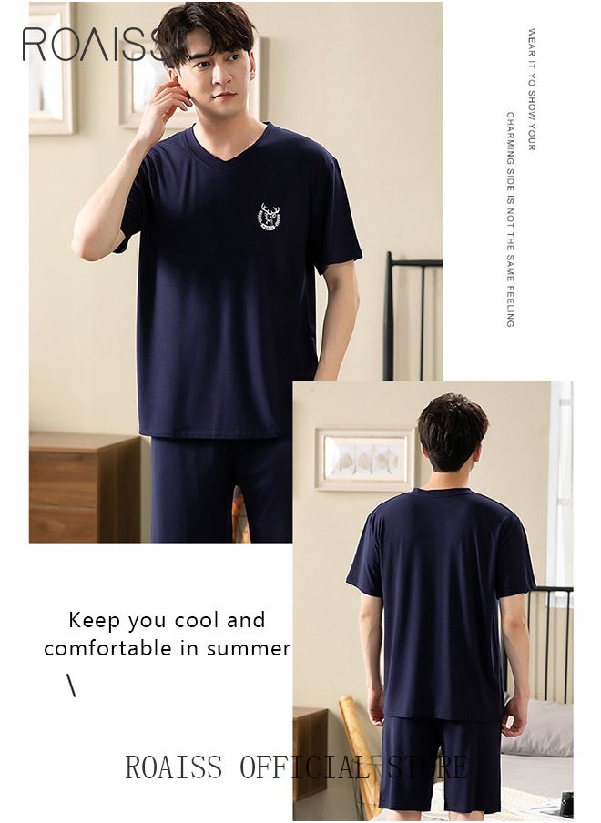 roaiss Men 2 Piece Loungewear Set   Short Sleeves & Shorts   Modal Pajamas Loose & Comfortable Skin Friendly Fabric   Soft & Versatile Design  - Image 5