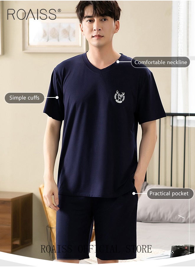 roaiss Men 2 Piece Loungewear Set   Short Sleeves & Shorts   Modal Pajamas Loose & Comfortable Skin Friendly Fabric   Soft & Versatile Design  - Image 2