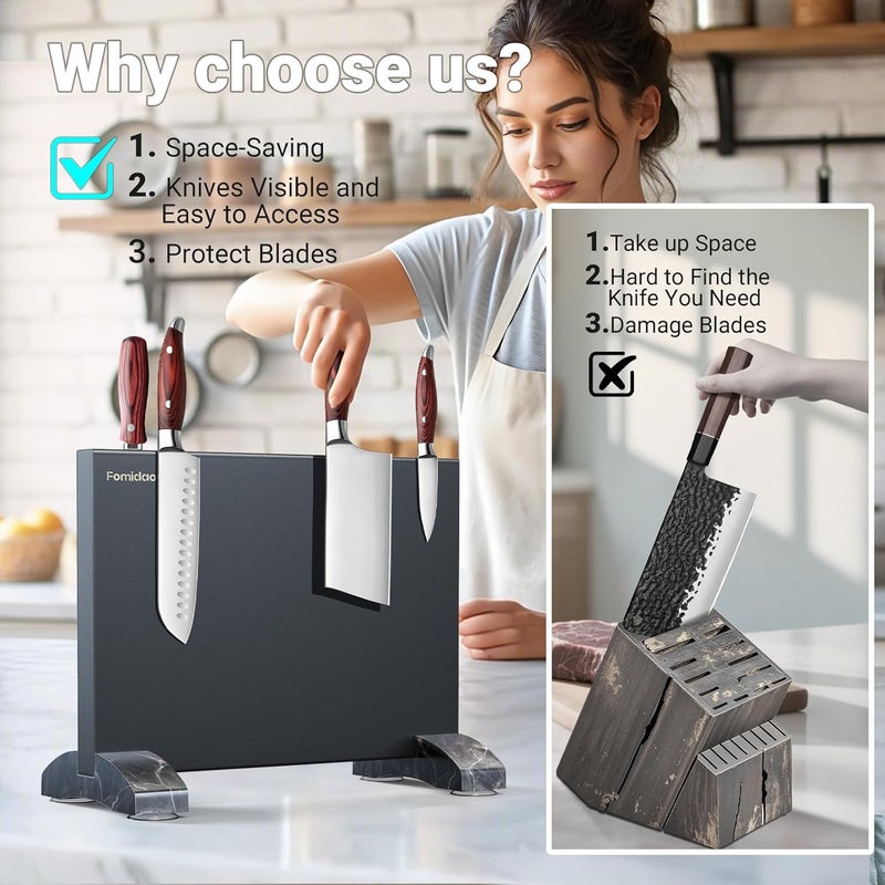 fomidao Magnetic Knife Holder Block,Black Magnetic Knife Stand for Kitchen Counter Top,Double Sided Stainless Steel Knife Storage,Strong Magnet Knife Rack - Image 2