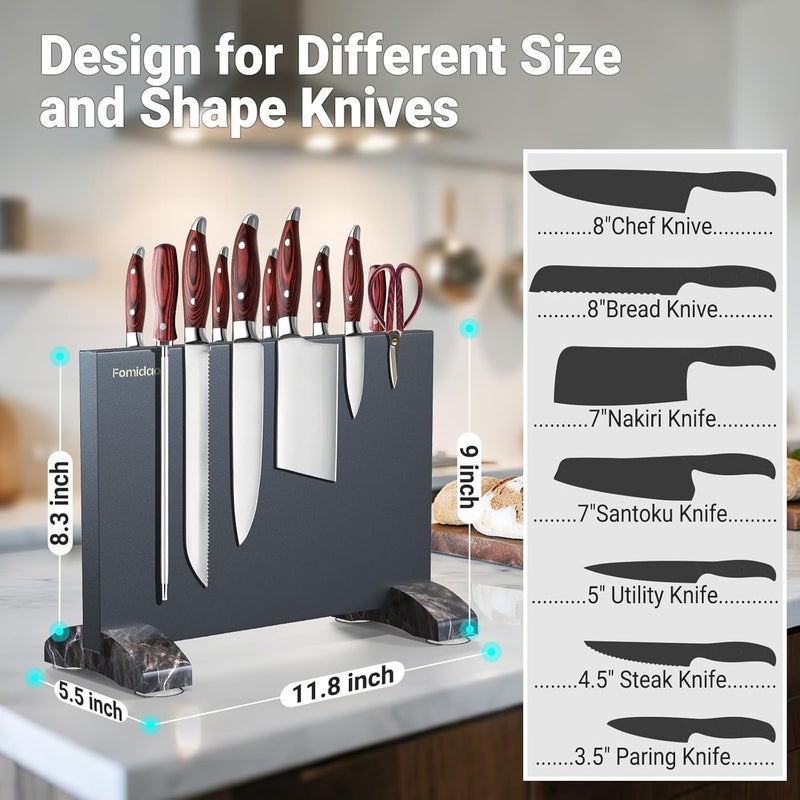 fomidao Magnetic Knife Holder Block,Black Magnetic Knife Stand for Kitchen Counter Top,Double Sided Stainless Steel Knife Storage,Strong Magnet Knife Rack - Image 4