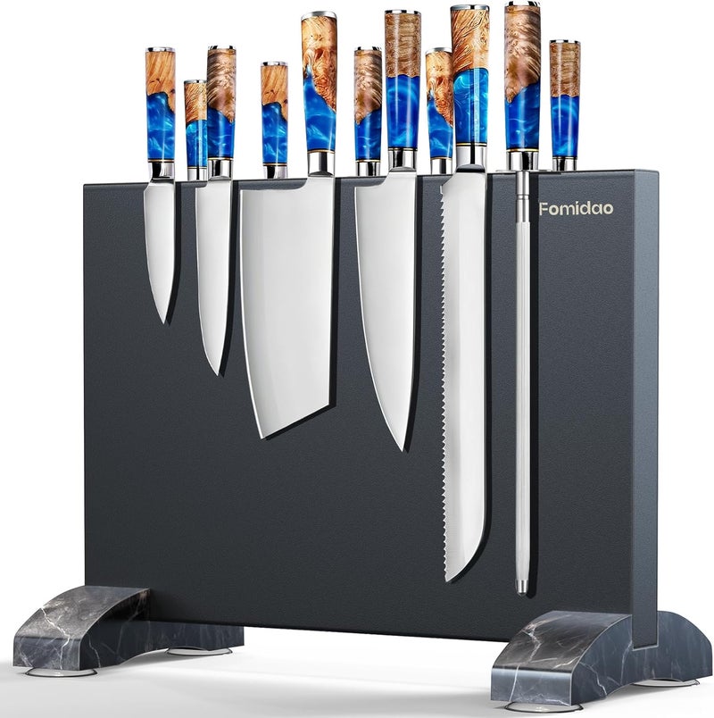 fomidao Magnetic Knife Holder Block,Black Magnetic Knife Stand for Kitchen Counter Top,Double Sided Stainless Steel Knife Storage,Strong Magnet Knife Rack - Image 1