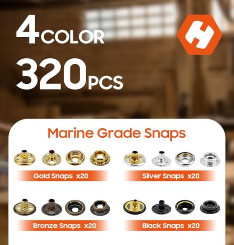 HAPDEN Snap Tool for Boat Covers, Heavy Duty Snap Fastener Tool, Snap Installation Tool with 320 PCS 4 Color 15mm Metal Snaps for Fabric - Image 2