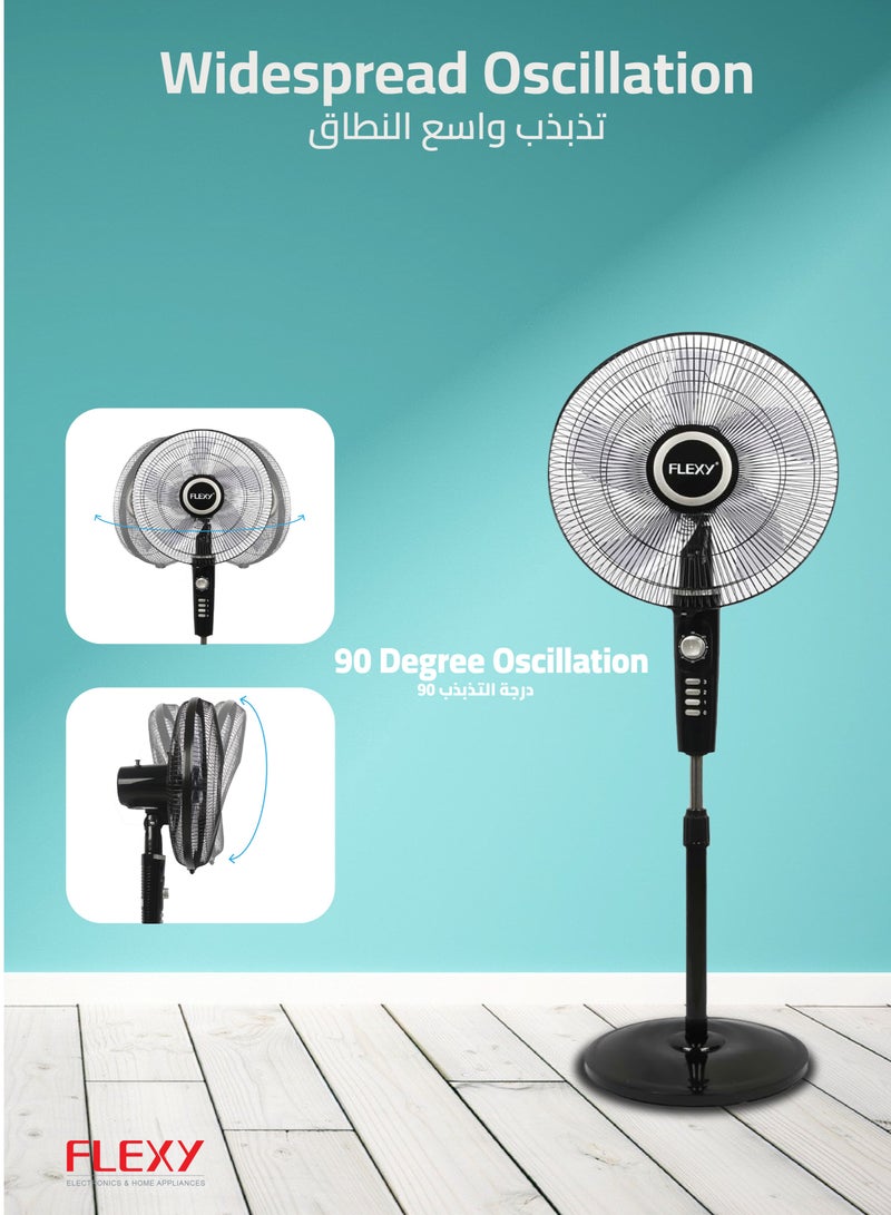 FLEXY® 16" Inch Stand Fan | Pedestal Floor Cooling Fan For Home And Outdoor Use | 5 Leaf 3 Speed Powerful Electric Tower Fan With Jet Fan Technology - Image 5