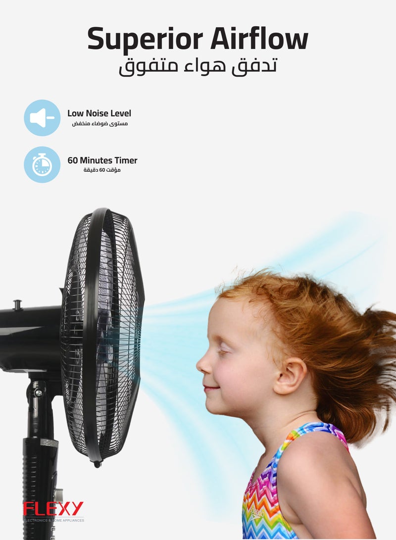 FLEXY® 16" Inch Stand Fan | Pedestal Floor Cooling Fan For Home And Outdoor Use | 5 Leaf 3 Speed Powerful Electric Tower Fan With Jet Fan Technology - Image 3