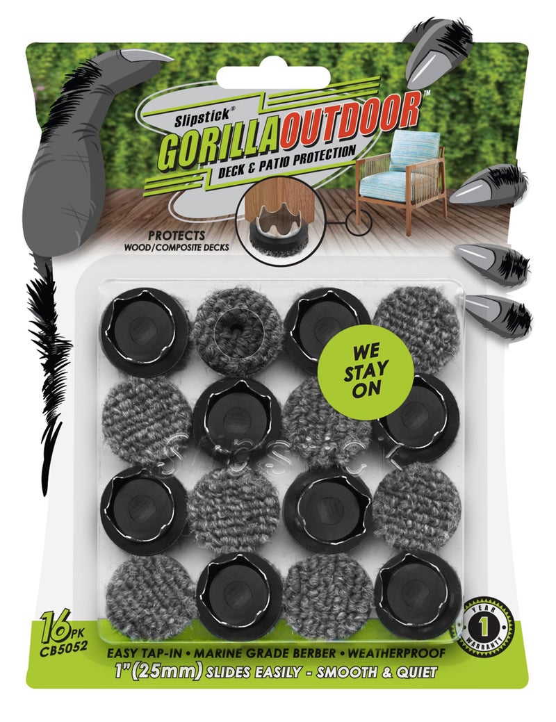 Slipstick واقيات أرضيات دائرية من Gorillaoutdoor مقاس 1 بوصة لحماية أرجل الأثاث، مقاومة للعوامل الجوية، مصنوعة من وبر البربر (مجموعة من 16 قطعة)، وسادات تثبيت سهلة الاستخدام للأثاث في الأماكن الخارجية والداخلية. - Image 1