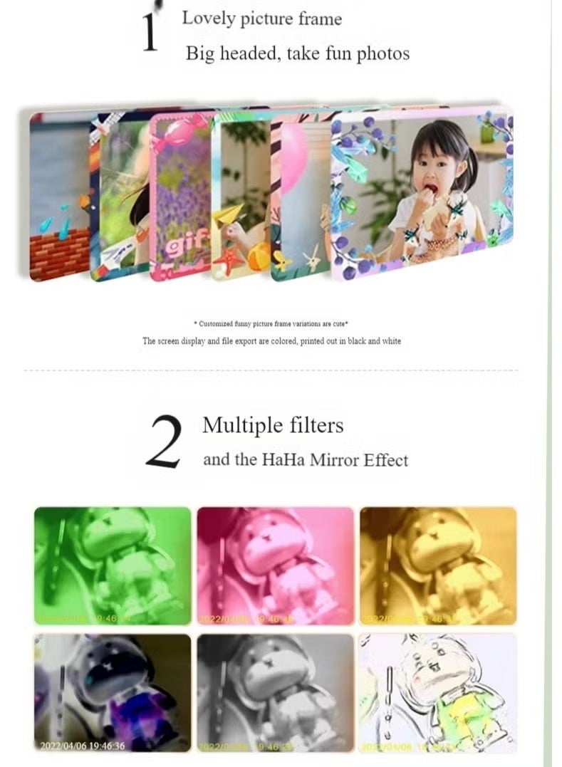 Camera printers, compact portable photo printers, photos, |Wi-Fi & Direct Printing 2.4 Inch Screen Dual Lens, 1080P HD Camera Comes with 32GB TF Card, Three Rolls of Paper - Image 2