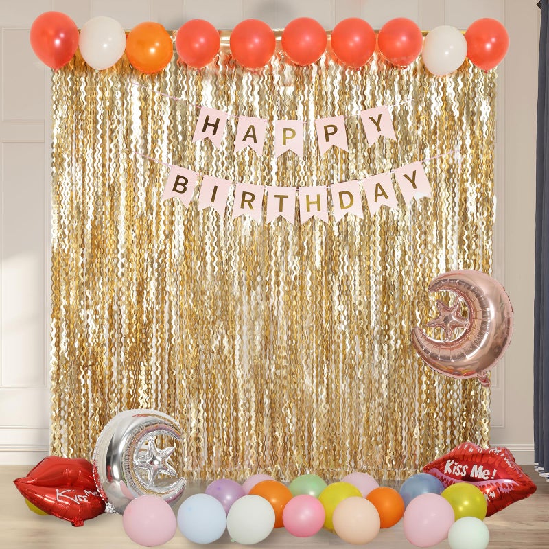 KEEUH 4 Pack Wavy Champagne Gold Metallic Tinsel Foil Fringe Curtains Backdrop - 3.3X6.6ft Foil Fringe Backdrop for Parties | Door Streamers for Birthday | Photo Booth Backdrops Party Decor - Image 5