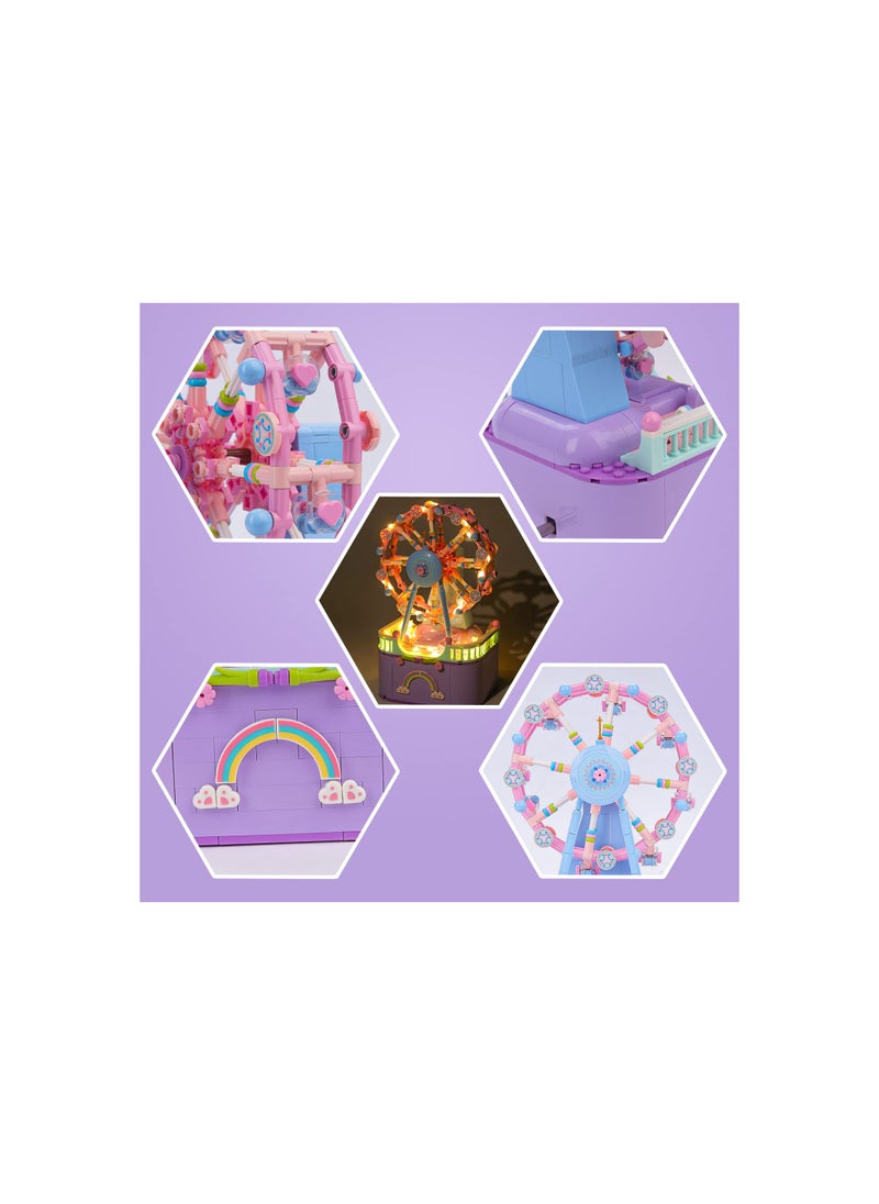 SYOSI - Ferris Wheel Music Box Bricks Model Set, Diy Building Block Amusement Park Ferris Wheel, with Lights, Mini Particle Construction Toy Compatible with Lego, Relieve Stress and Anxiety(710pcs ) - Image 1