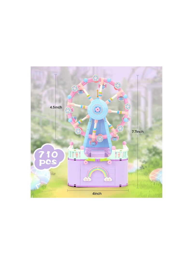SYOSI - Ferris Wheel Music Box Bricks Model Set, Diy Building Block Amusement Park Ferris Wheel, with Lights, Mini Particle Construction Toy Compatible with Lego, Relieve Stress and Anxiety(710pcs ) - Image 1