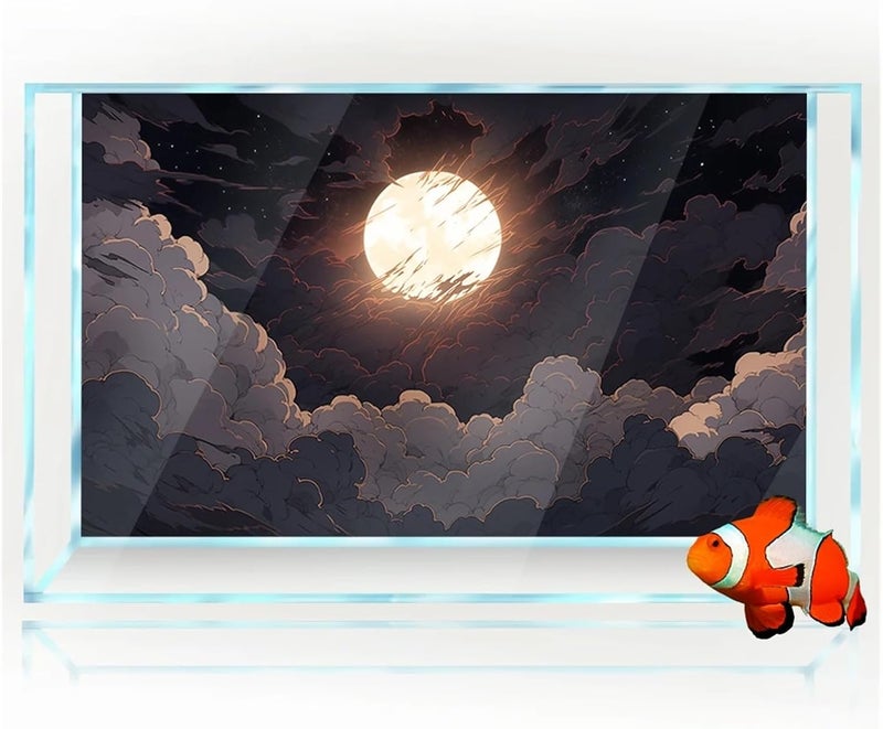 Fish Tank Background Aquarium Background Sticker Clouds Moon Comics Poster Decoration Fish Tanks Reptile Habitat(120x60cm 48x24in) - Image 3