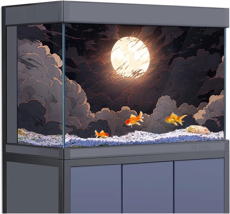 Fish Tank Background Aquarium Background Sticker Clouds Moon Comics Poster Decoration Fish Tanks Reptile Habitat(120x60cm 48x24in) - Image 2