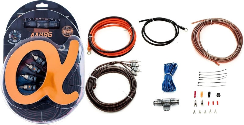 Alphasonik AAK8G Premium 8-Gauge Complete Car Amplifier Installation Kit Hyper-Flex Power, Ground, Speaker Wire RCA Cable - Exceeds AWG (American Wire Gauge) Standard Element Certified Amp Install Kit - Image 1