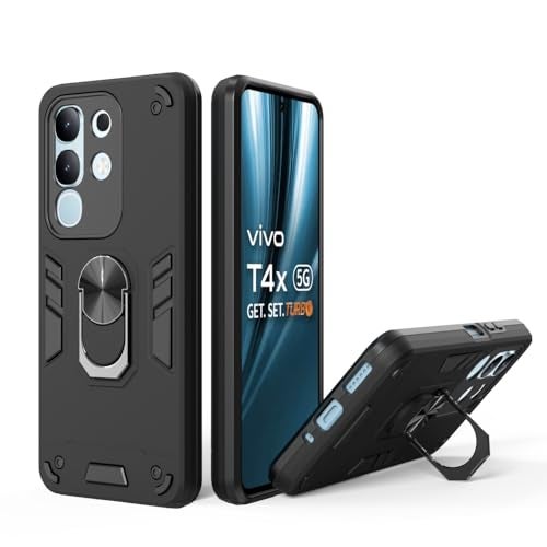 Casotec Armor Vivo T4x 5G Defender Case | Rotating Ring Holder & Kickstand in-Built | Military Grade Armor | 360 Degree Protection Back Cover for Vivo T4x 5G / Y29 4G/Y31 Pro 5G / iQOO Z10x 5G (Black) - Image 3