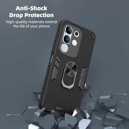 Casotec Armor Vivo T4x 5G Defender Case | Rotating Ring Holder & Kickstand in-Built | Military Grade Armor | 360 Degree Protection Back Cover for Vivo T4x 5G / Y29 4G/Y31 Pro 5G / iQOO Z10x 5G (Black) - Image 4
