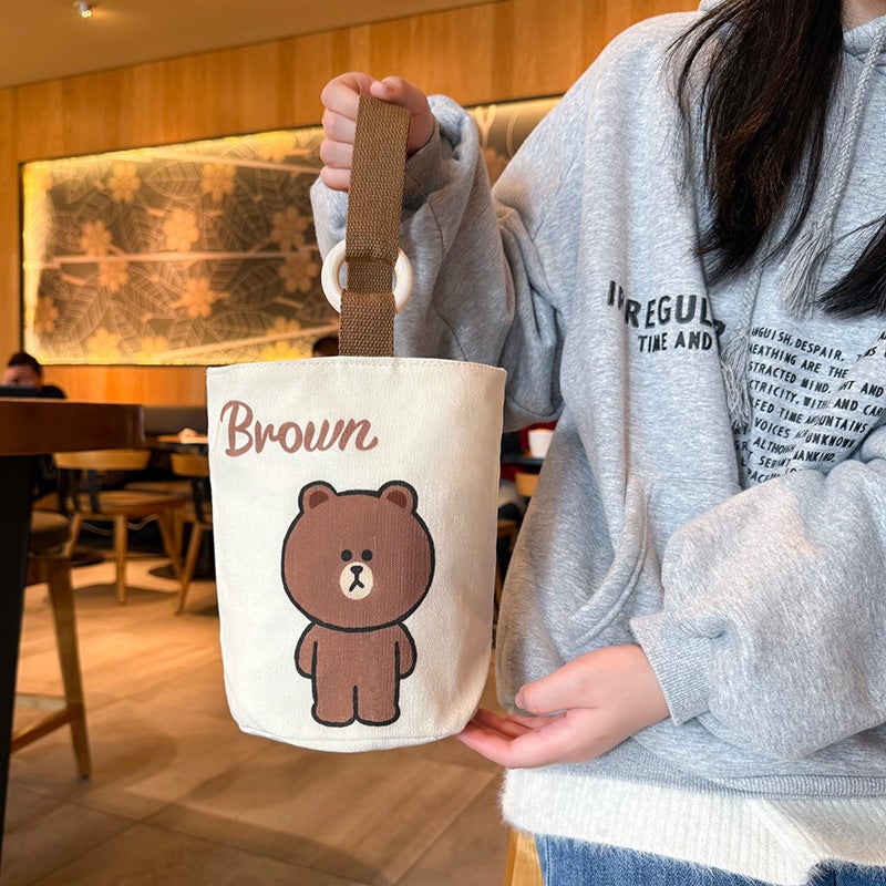 Factory Girls Canvas Bag Cartoon Bucket Bag Large Capacity Office Workers Small Bag Lunch Box Bag A Generation Of Hair - Image 3