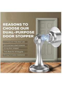 Arabest Magnetic Door Stop, 2 Pack Door Catch Holder with 3M Double-Sided Adhesive Tape,  Wall & Floor Mounted Door Stopper for Bedroom, Office (Silver)  - Image 2