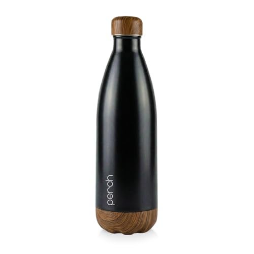 Perch Retro Hot and Cold Stainless Steel Water Bottle 980ml | Triple-Layer Vacuum Insulated Bottle| ISI Certified, Leakproof & BPA-Free | Ideal Gift for Men, Women & Parents | Wooden Black - Image 1