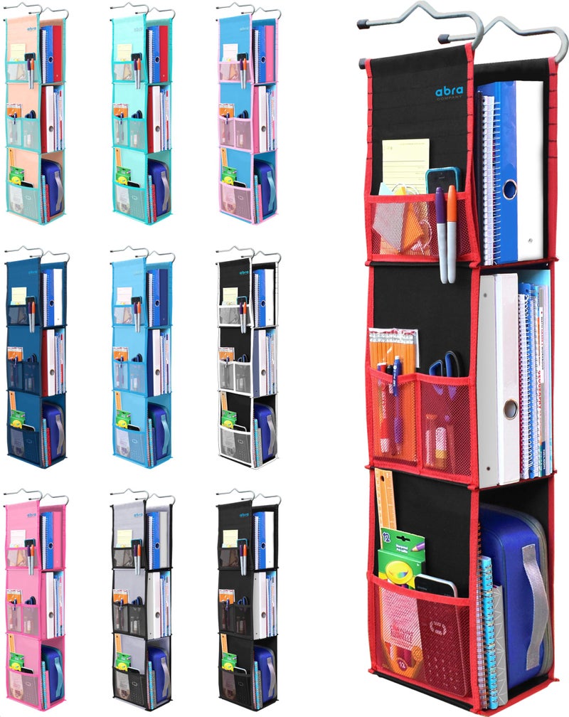 ABRA 3 Shelf Hanging Locker Organizer for School Gym Work Storage Deep Shelves 65x 9 EcoFriendly Fabric Healthy for Children Adjustable School Locker Shelf from 3 to 2 Shelves BlackRed