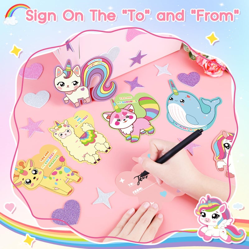 LANLISA Valentines Day Box for Kids Classroom School Exchange, Valentine Gift Card Box for School Class Classroom Party Favors - 1 Mailbox, 36 Unicorn Cards, 6 Teacher Card - Image 5