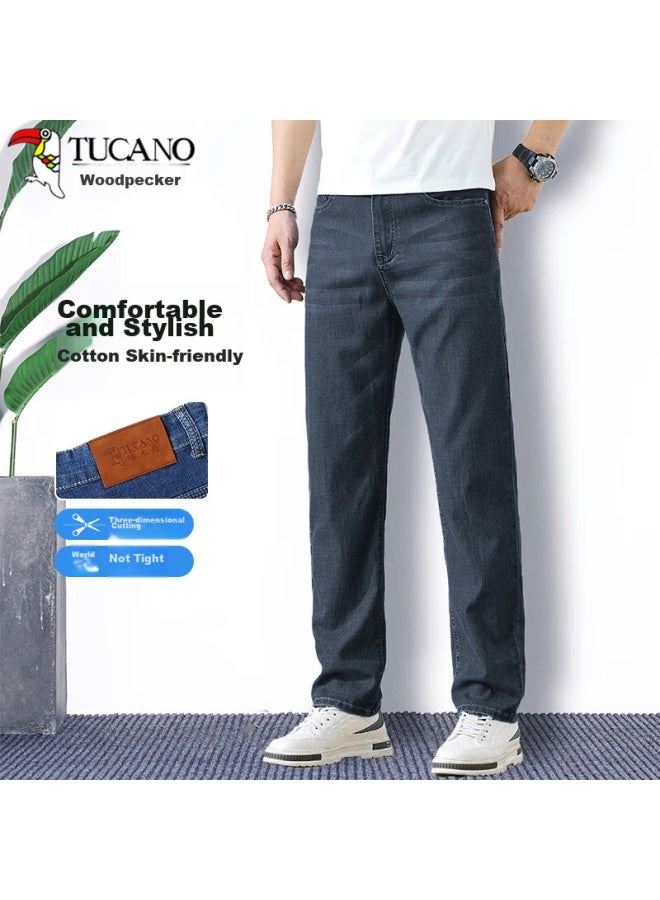 Tucano Men's Jeans, All-season Business Casual Fashion Trendy Versatile Elastic Slim-fit Trousers, Men's Clothing, Black Blue, Size 29 - Image 1