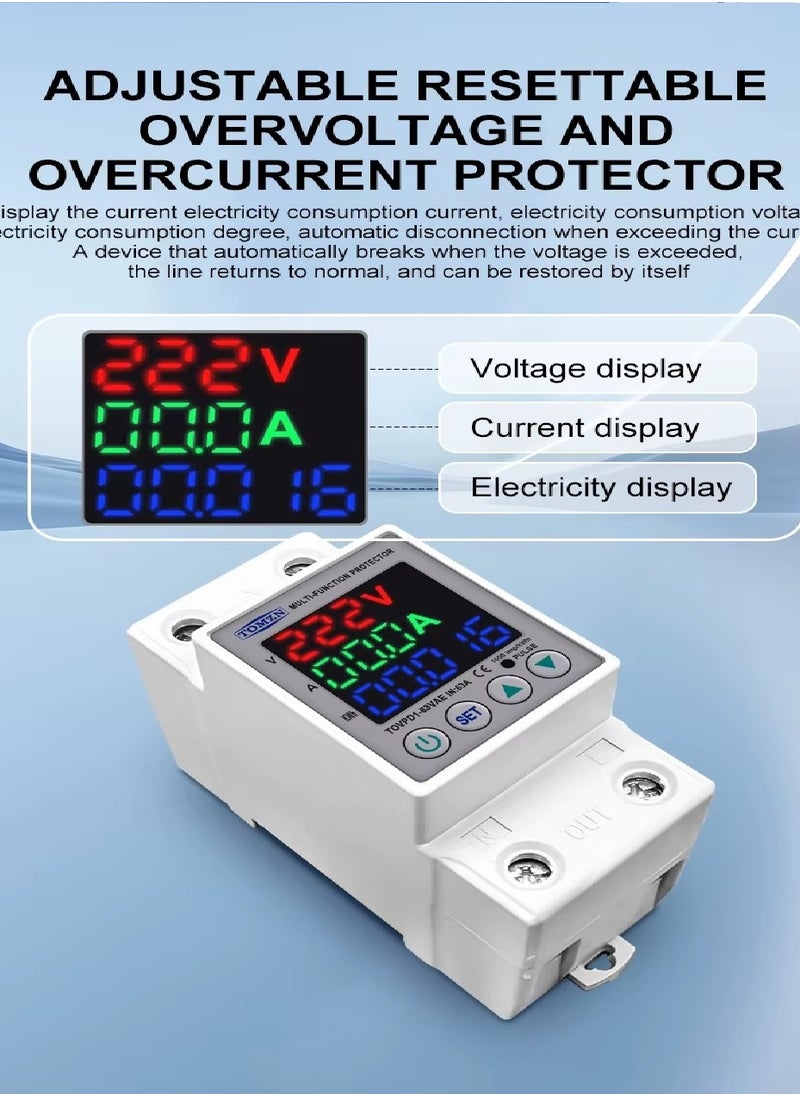 Generic High Low Current Voltage Protection Device Digital Display Adjustment 63A KW Power Meter  - Image 1