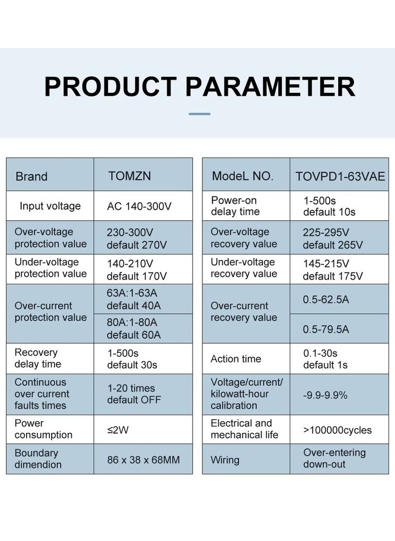 Generic High Low Current Voltage Protection Device Digital Display Adjustment 63A KW Power Meter  - Image 2